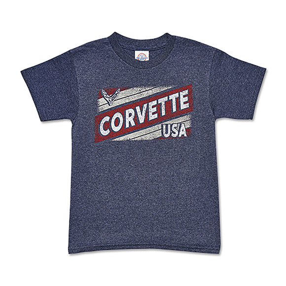 1953-2022 Chevrolet Corvette Youth Corvette Usa T-Shirt - Blue - Extra Small