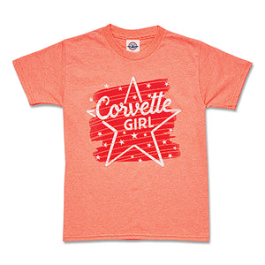 1953-2022 Chevrolet Corvette Youth Corvette Girl Star T-Shirt - Coral - Small