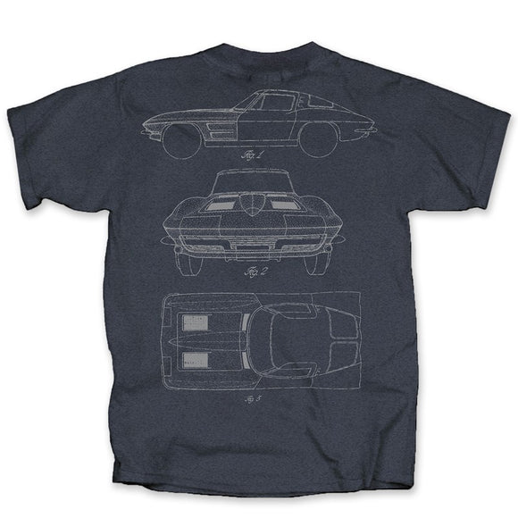 1953-2022 Chevrolet Corvette T-Shirt Blueprint Blue S