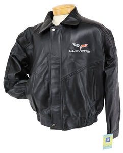 2005-2013 Chevrolet Corvette Mens C6 Leather Bomber Jacket W/Logo - 2XL