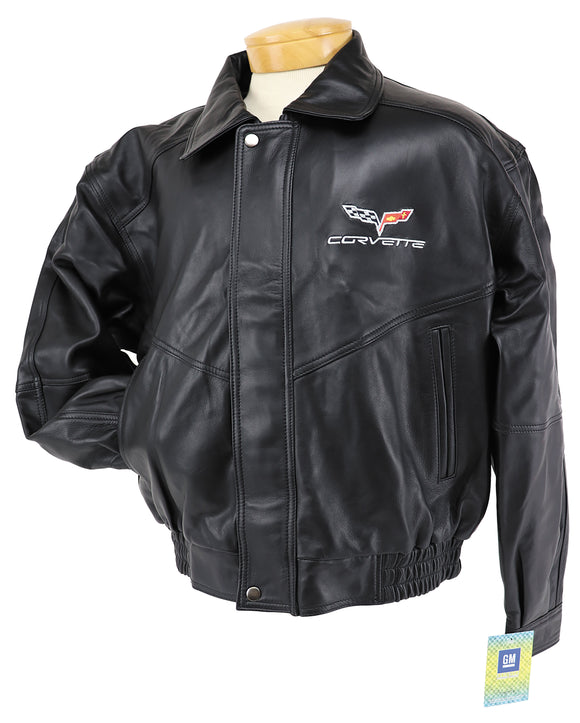 2005-2013 Chevrolet Corvette Mens C6 Leather Bomber Jacket W/Logo - 2XL