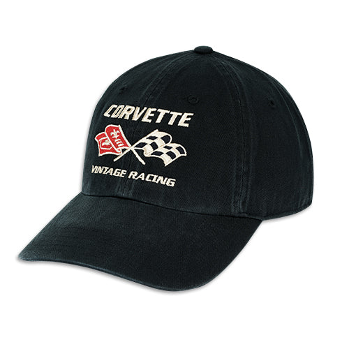 1953-1982 Chevrolet Corvette Washed Chino Hat W/Corvette Vintage Racing Logo - Black