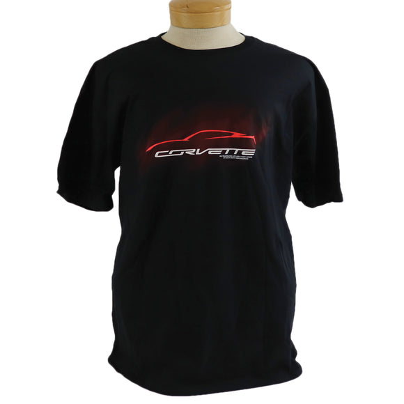 2014-2019 Chevrolet Corvette T-Shirt - Black W/Red Corvette Outline - XXL