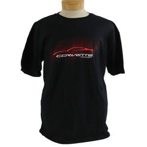 2014-2019 Chevrolet Corvette T-Shirt - Black W/Red Corvette Outline - Medium