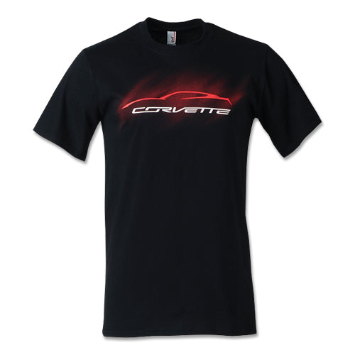 2014-2019 Chevrolet Corvette T-Shirt - Black W/Red Corvette Outline - 3XL