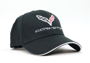 2014-2019 Chevrolet Corvette Cap. Black W/C7 Logo & Script W/White Sand Brim