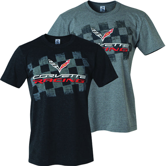 2014-2019 Chevrolet Corvette T-Shirt - Corvette Racing W/Checkered Flag - Gray - Small