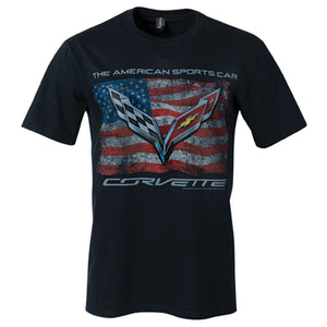 2014-2019 Chevrolet Corvette T-Shirt - American Sportscar Flag W/C7 Logo - Black - XXL