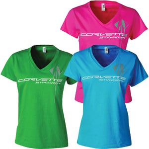 2014-2019 Chevrolet Corvette Ladies T-Shirt. V-Neck Stng Grn Lg