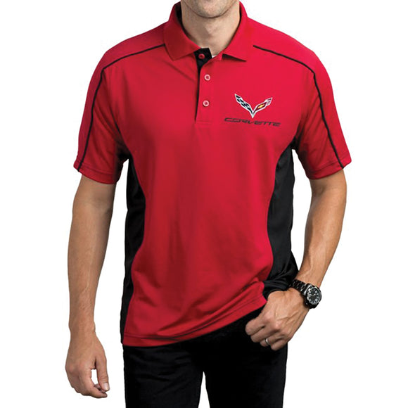 2014-2019 Chevrolet Corvette Mens C7 Polo - Colorblock - Red/Black - 2XL