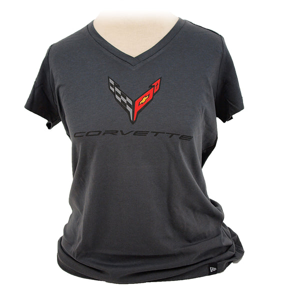 2020-2021 Chevrolet Corvette Ladies T-Shirt - C8 Next Generation - V-Neck - Graphite - XXL