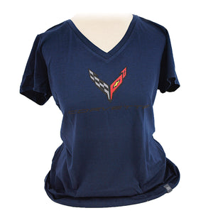 2020-2021 Chevrolet Corvette Ladies T-Shirt - C8 Next Generation - V-Neck - Navy - XXL