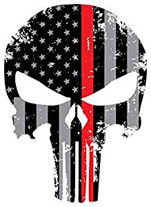 1953-2023 Chevrolet Corvette Tattered US Flag Punisher Skull Decal - Firefighter / EMT - Thin Red Line