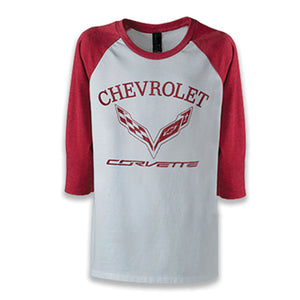 2014-2019 Chevrolet Corvette T-Shirt - Youth C7 3/4 Length Sleeve - Red Large