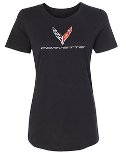 2020-2021 Chevrolet Corvette Ladies T-Shirt - Next Generation W/C8 Logo & Script - Black - 2XL