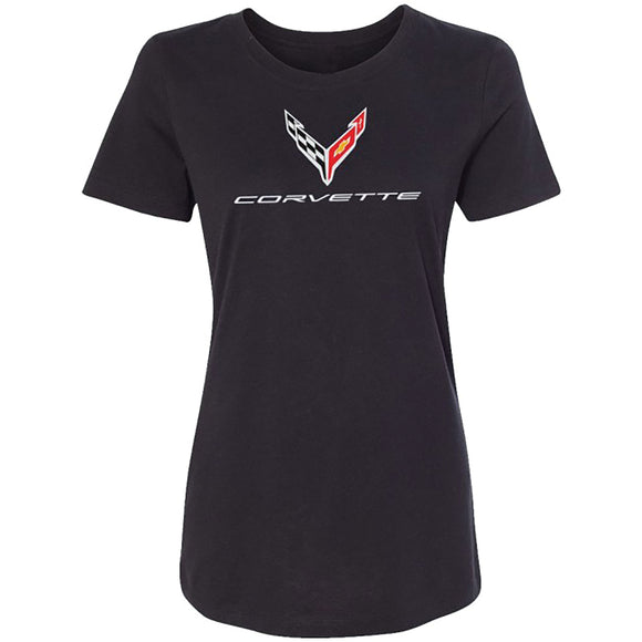 2020-2021 Chevrolet Corvette Ladies T-Shirt - Next Generation W/C8 Logo & Script - Black - Large