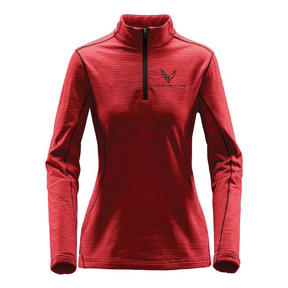 2020-2021 Chevrolet Corvette Ladies Fleece - Next Gen. Quarter Zip W/C8 Logo & Script - Raspberry - X Large