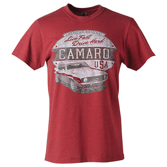 1967-2021 Chevrolet Camaro T-Shirt - Mens Live Fast, Drive Hard Red - Small