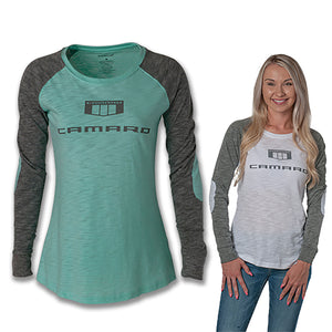 1967-2021 Chevrolet Camaro T-Shirt - Ladies Logo Long Sleeve W/Elbow Patch - Mint - Small