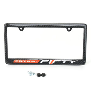 2016-2023 Chevrolet Camaro 50th Carbon Fiber License Plate Frame - Camaro Script & Fifty Logo