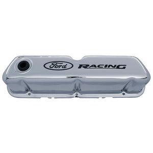 Chrome Steel Valve Cover Set w/Ford Racing Logo