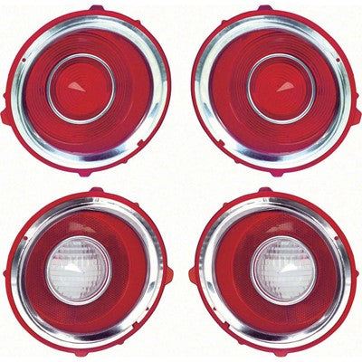 Tail Lamp Lens Set; Trim Included; Set Of 4 Lamps; 2 Tail Lamps; 2 Back-Up Lamps; 70-71 Camaro; Rs Models Only Without Pillow Optics