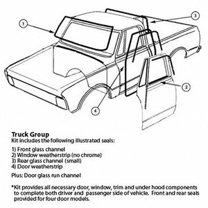 Weatherstrip Kit; 64-66 Pick-Up; Without Chrome Reveal Moldings