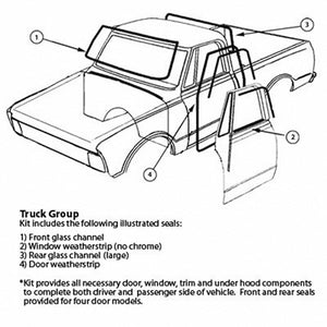 Weatherstrip Kit; With Black Window Felts; 67-72 Pick-Up; Without Chrome Reveal Moldings; With Big Rear Window