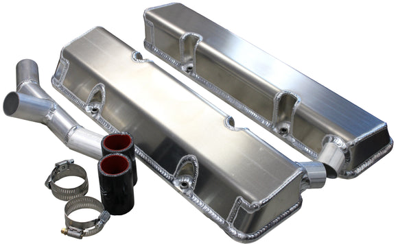 SBC Fab Valve Cover Set Sgl Crossover Breather