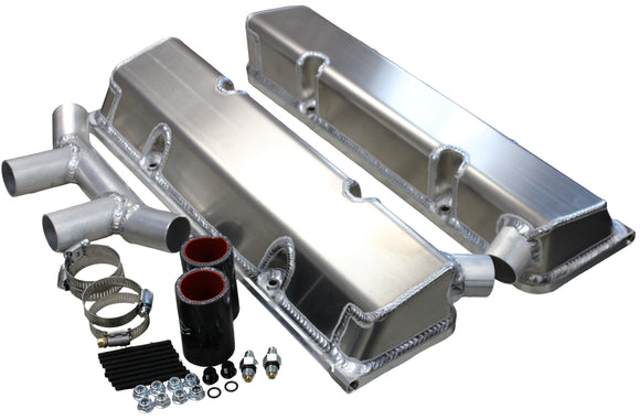 SBC Fab Valve Cover Set Dual Crossover Breather