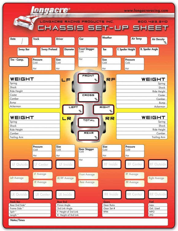 Chassis Set Up/Tire Sheet