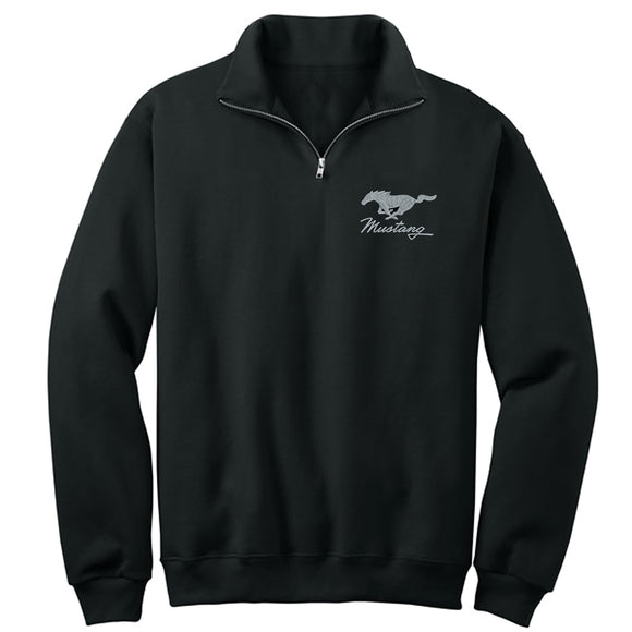 1964-2021 Ford Mustang 1/4 Zip Fleece W/Logo & Script - Black Medium