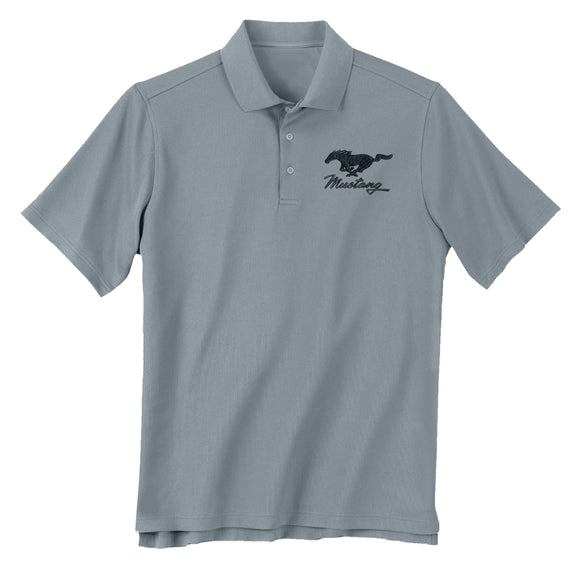 1964-2021 Ford Mustang Mens Polo Shirt- Gray W/Mustang Logo & Script Large