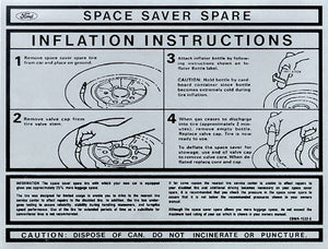 1967-1973 Ford Mustang Space Saver Spare Instructions Decal