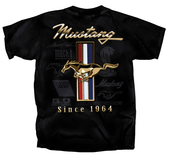 1964-2021 Ford Mustang T-Shirt - Mustang Gold Pony - Black - Medium