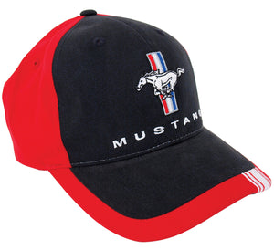 1964-2021 Ford Mustang Cap - Mustang Red/Black W/Pony Tri-Bar