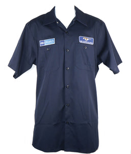 1964-2021 Ford Mustang Mens Work Shirt-Blue W/Mustang Logo & Script 2XL