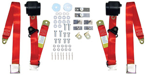 1965-1967 Ford Mustang 3 Point Seat Belt Conversion Kit W/Chrome Lift Latch Buckle - Red