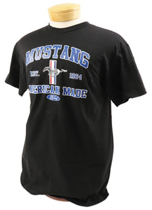 1964-2021 Ford Mustang T-Shirt - Mustang American Made W/Tri-Bar Logo Black - 2XL