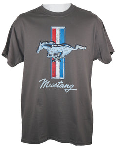 1964-2021 Ford Mustang T-Shirt - Mustang Tri-Bar Logo & Script - Gray - 2XL