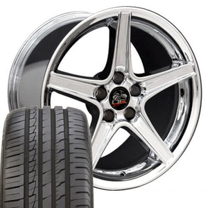 1979-2004 Ford Mustang Mounted Tire & Wheel Package - 18" Saleen Style - Chrome W/Ironman Tires