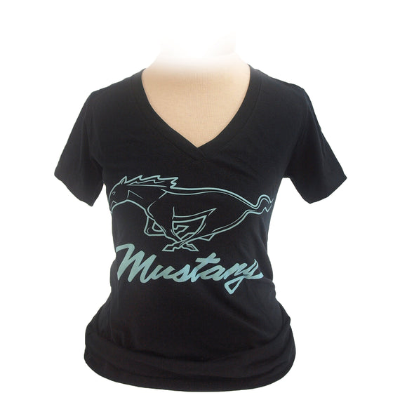 1964-2021 Ford Mustang T-Shirt - Ladies Mustang W/Pony & Script - Black - Large