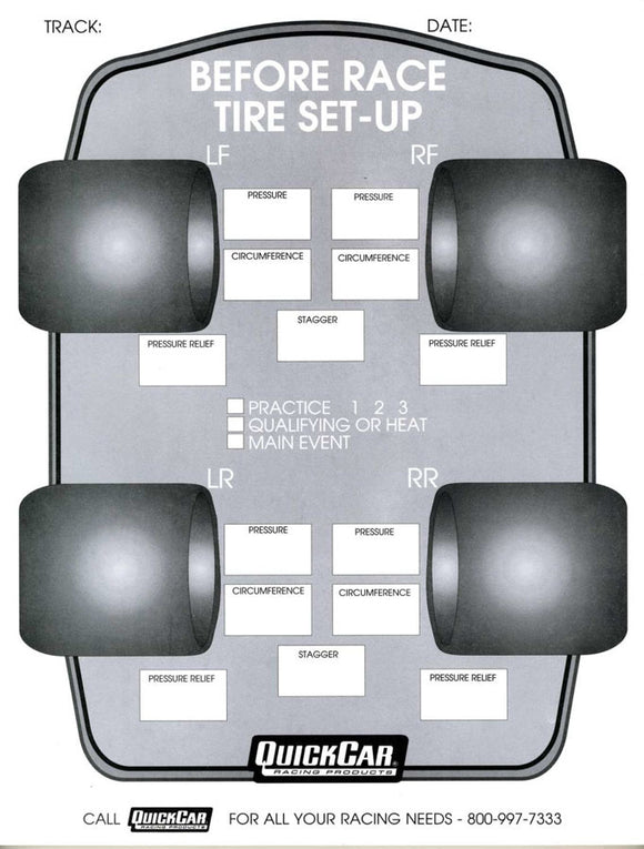 Before Race Tire Set-Up Forms (50 PK)