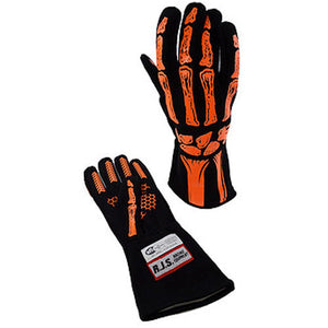 Single Layer Orange Skeleton Gloves Medium