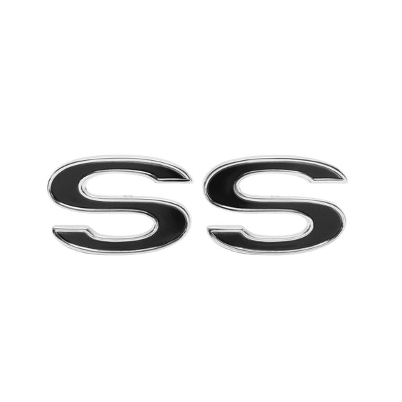 1969 Full-Size Chevrolet Front Fender Emblem, â€œSSâ€, Black, Sold as a Pair