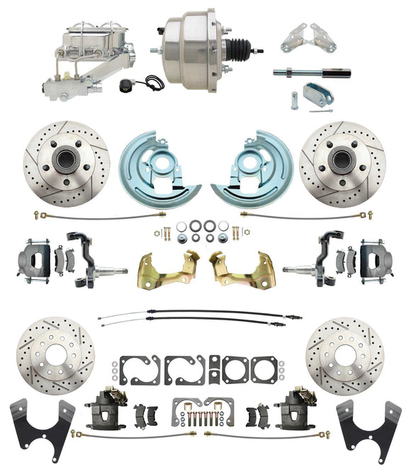 1967-1969 Camaro/ Firebird & 1968-1974 Chevy Nova Front & Rear Power Disc Brake Conversion Kit Drilled & Slotted Rotors w/ 8