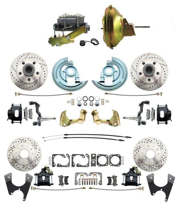 1967-1969 Camaro/ Firebird & 1968-1974 Chevy Nova Front & Rear Power Disc Brake Conversion Kit Drilled & Slotted & Powder Coated Black Calipers Rotors w/ 11