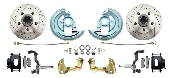 1967-1969 Camaro/ Firebird & 1968-1974 Chevy Nova Stock Height Front Disc Brake Kit w/ Drilled & Slotted Rotors Black Calipers